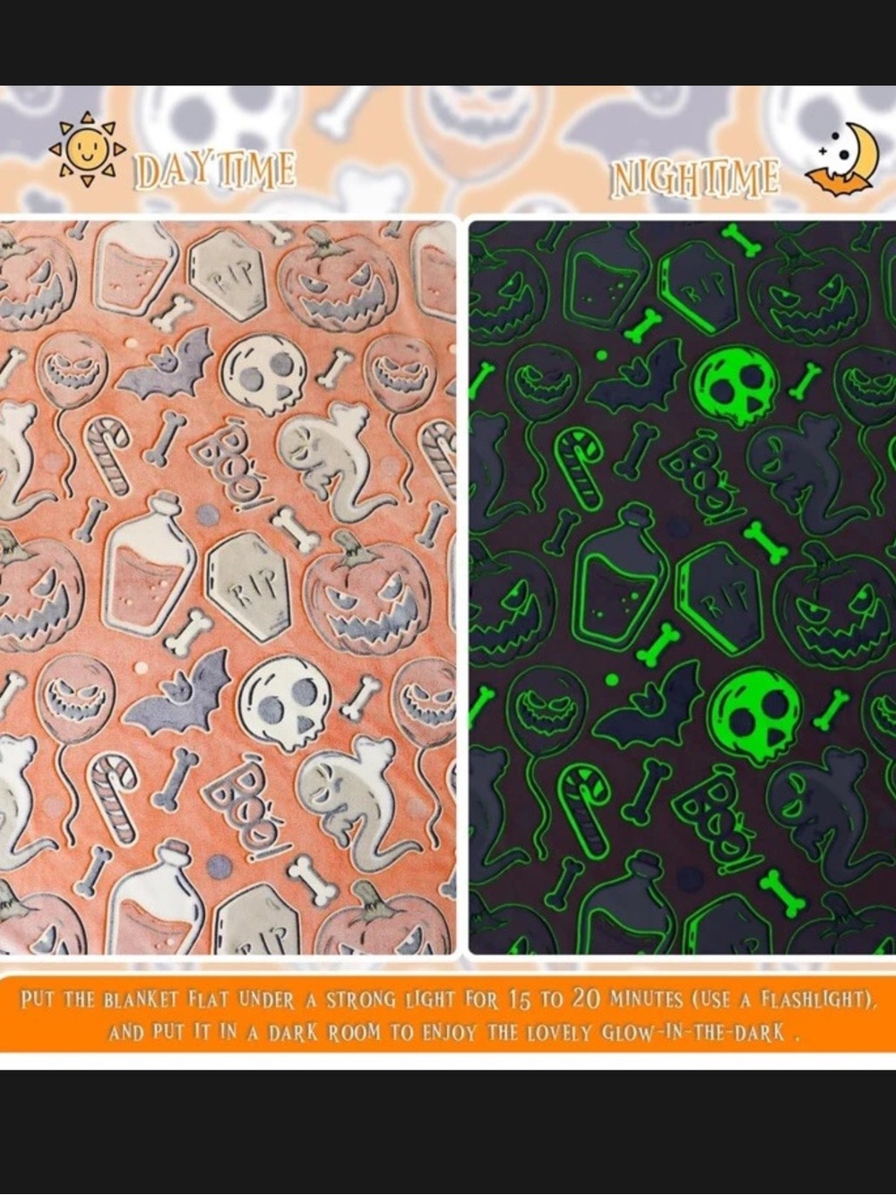 Glow-In-The-Dark Halloween Plush Blanket - Orange